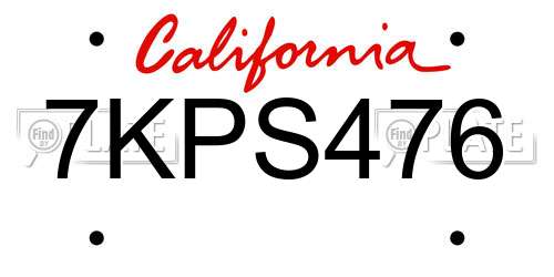 7KPS476 California License Plate