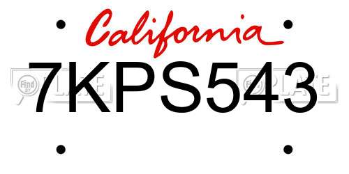 7KPS543 California License Plate
