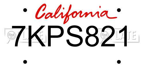 7KPS821 California License Plate