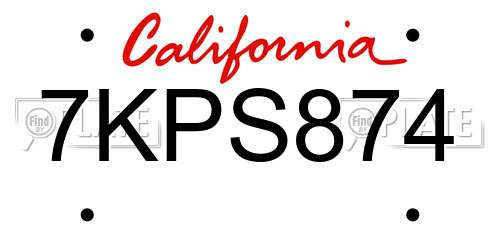 7KPS874 California License Plate