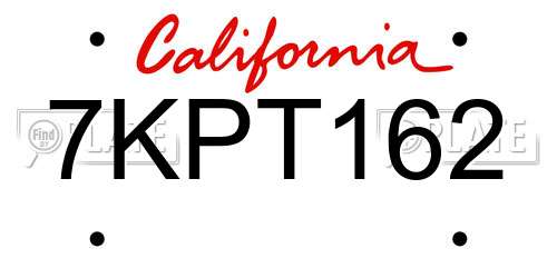 7KPT162 California License Plate