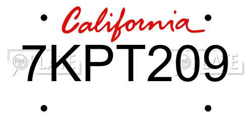 7KPT209 California License Plate