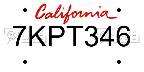 7KPT346 California License Plate