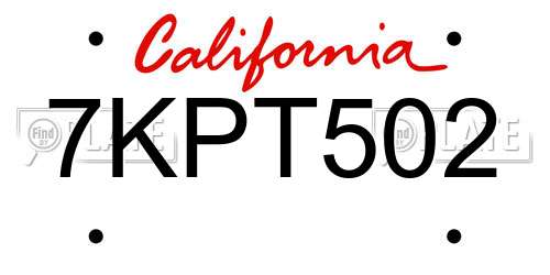 7KPT502 California License Plate