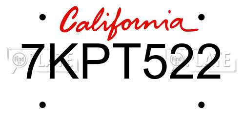 7KPT522 California License Plate