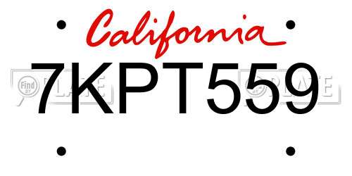 7KPT559 California License Plate