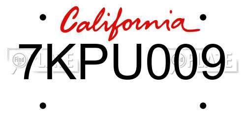7KPU009 California License Plate
