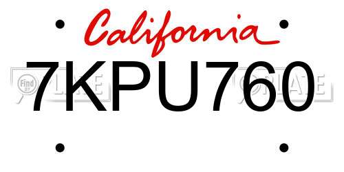 7KPU760 California License Plate