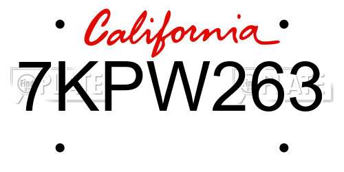 7KPW263 California License Plate