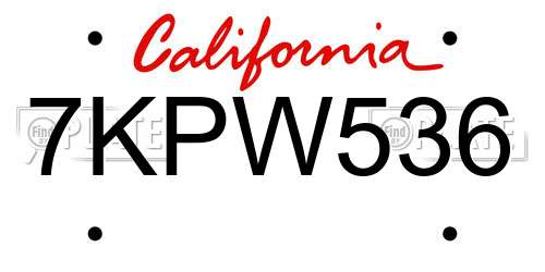 7KPW536 California License Plate