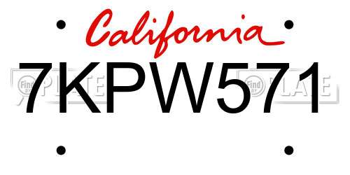 7KPW571 California License Plate