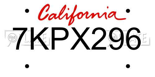 7KPX296 California License Plate