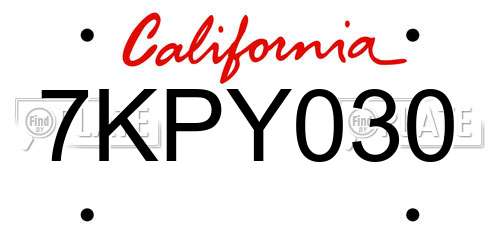 7KPY030 California License Plate