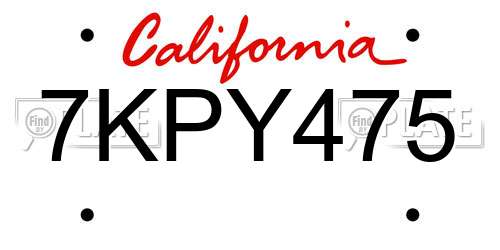 7KPY475 California License Plate