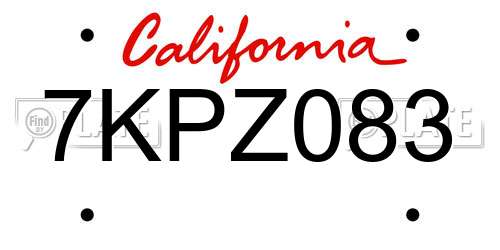 7KPZ083 California License Plate