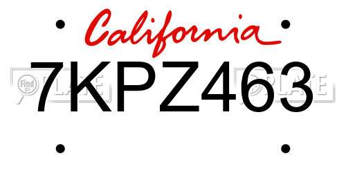7KPZ463 California License Plate