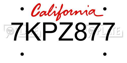 7KPZ877 California License Plate