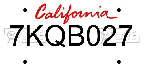 7KQB027 California License Plate