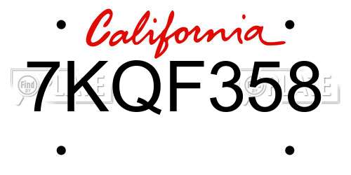7KQF358 California License Plate