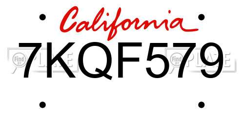 7KQF579 California License Plate