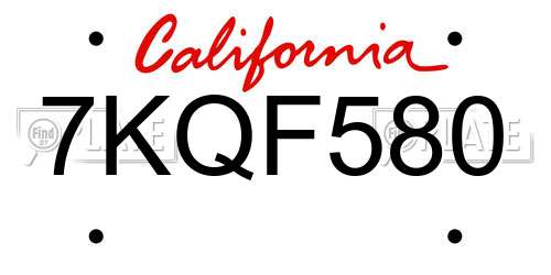 7KQF580 California License Plate