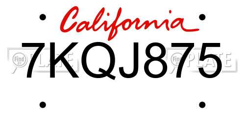 7KQJ875 California License Plate