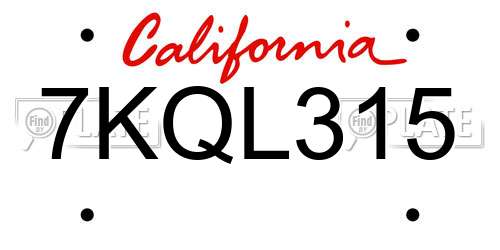 7KQL315 California License Plate