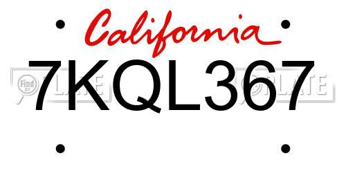 7KQL367 California License Plate