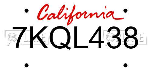 7KQL438 California License Plate