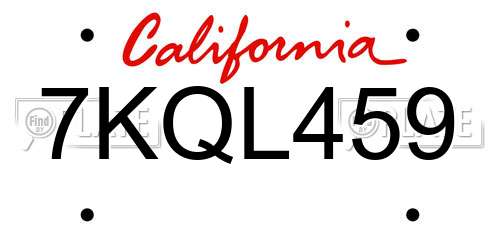 7KQL459 California License Plate