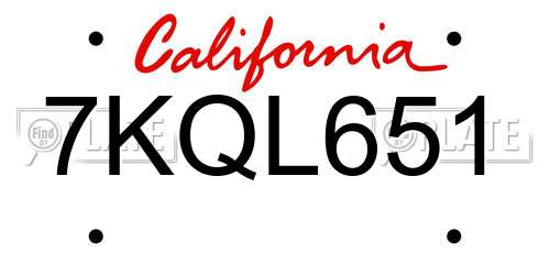 7KQL651 California License Plate