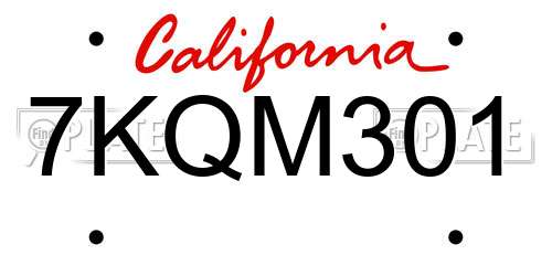 7KQM301 California License Plate
