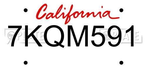 7KQM591 California License Plate