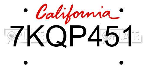7KQP451 California License Plate