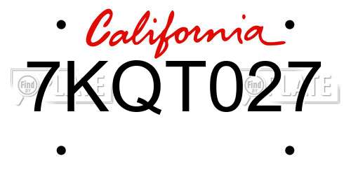 7KQT027 California License Plate