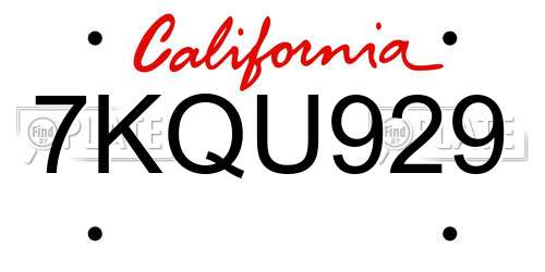 7KQU929 California License Plate