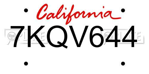 7KQV644 California License Plate
