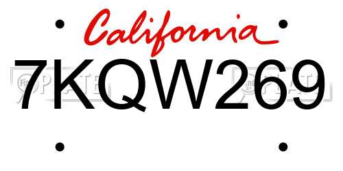 7KQW269 California License Plate