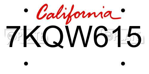 7KQW615 California License Plate