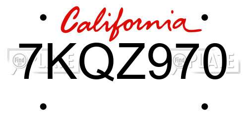 7KQZ970 California License Plate