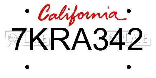 7KRA342 California License Plate