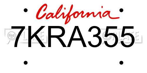 7KRA355 California License Plate