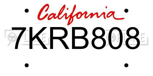 7KRB808 California License Plate