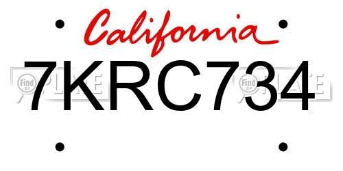 7KRC734 California License Plate