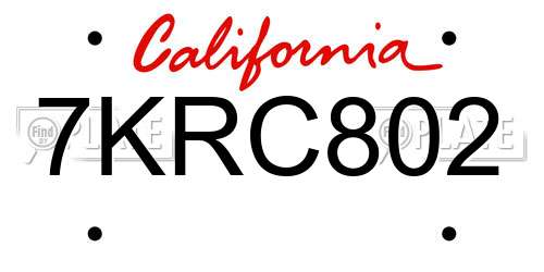 7KRC802 California License Plate