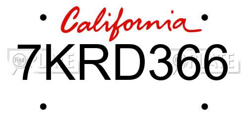 7KRD366 California License Plate