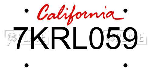 7KRL059 California License Plate