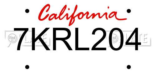 7KRL204 California License Plate