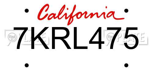 7KRL475 California License Plate