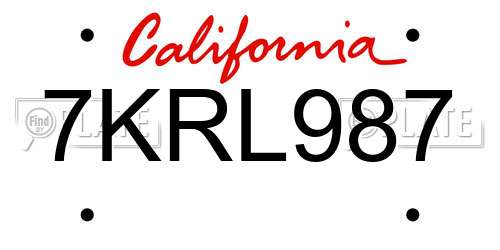 7KRL987 California License Plate